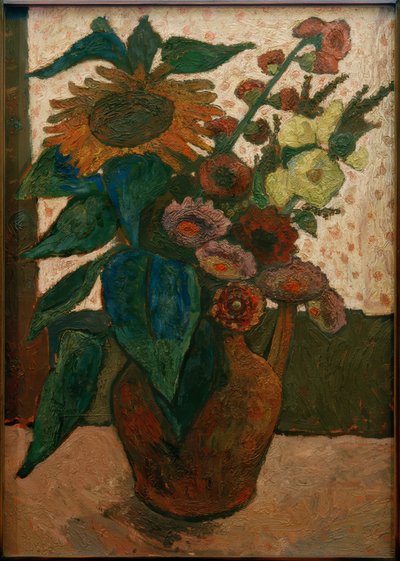 ひまわり、タチアオイとgeorginesのある静物 作： Paula Modersohn Becker