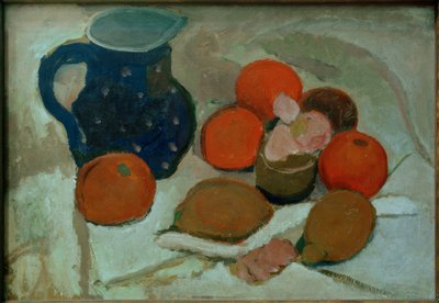 青白い斑点のある水差しのある静物（II） 作： Paula Modersohn Becker