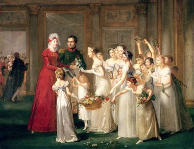 1810年3月28日、シャトードコンピエーニュのギャラリーでのマリールイーズドハブブールロレーヌ（1791-1847）の到着 作： Pauline Auzou