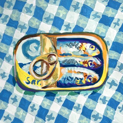 青いチェック柄のイワシ 作： Pauline Wegman | Key and Sea Creative
