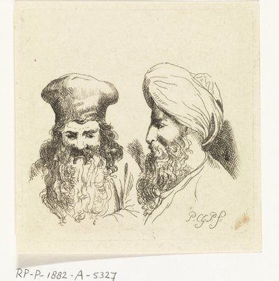 ターバンを巻いた 2 人の男性の頭 作： Paulus Charles Gerard Poelman
