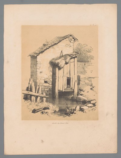 水上の納屋の眺め 森 (オブジェクトのタイトル) Paulus Lauters の Picturesque Faces (シリーズ タイトル) Etrennes pittoresques pour 1839, par Lauters (シリーズタイトル) 作： Paulus Lauters