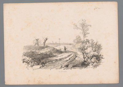 田舎道に杖を持った人影のある風景 Paulus LautersによるLandscape Studies (シリーズタイトル) Nouvelle suite de 40 études de paysages par P. Lauters (シリーズタイトル) 作： Paulus Lauters