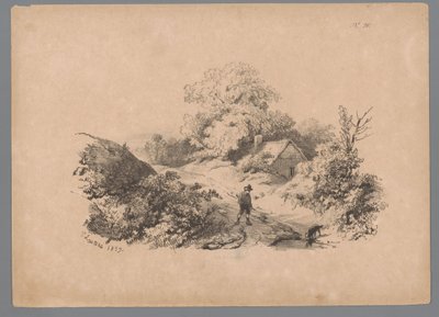 田舎道で​​人と犬がいる風景 Paulus LautersによるLandscape Studies (シリーズタイトル) Nouvelle suite de 40 études de paysages par P. Lauters (シリーズタイトル) 作： Paulus Lauters