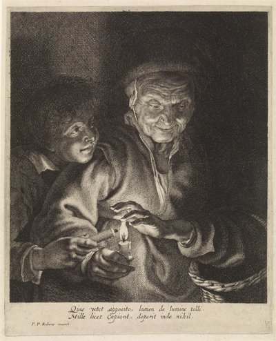 ろうそくを持つ老婆と少年 作： Paulus Pontius