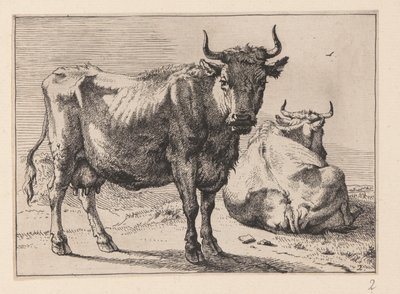 立っている牛と横になっている牛（様々な牛と牛より 作： Paulus Potter
