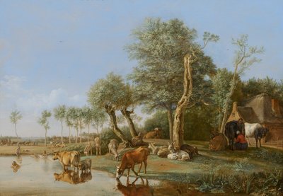 水に映った牛、1648 作： Paulus Potter