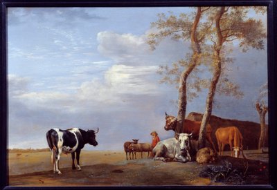農民と動物のいる風景。ポール・ポッター（1625-1654）の絵 Ec.Hol. 作： Paulus Potter