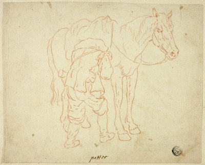 馬のサドルを調整する男 作： Paulus Potter