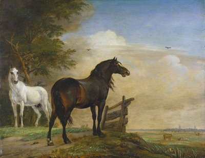 牧草地の門の近くの2頭の馬 作： Paulus Potter