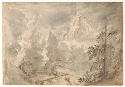 遺跡のある山の風景 廃墟のある南ドイツの風景 作： Paulus Willemsz. van Vianen
