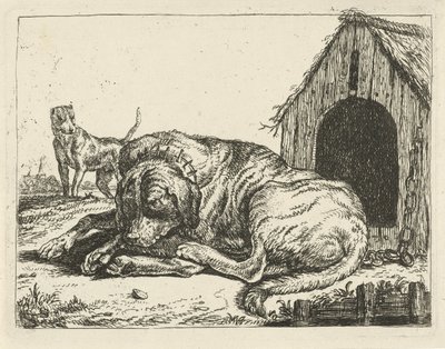鎖で横になっている犬 いろいろな犬（連載タイトル） 作： Pauwels van Hillegaert