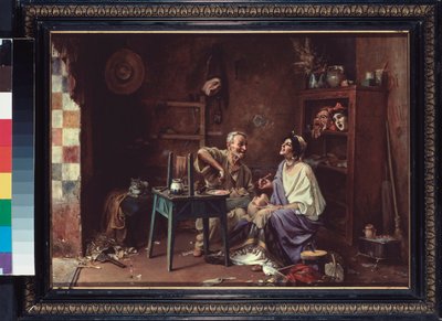 Atelier de masque (Mask Workshop) - Peinture de Pavel Alexandrovich Svedomsky (Svedomski) (1849-1904)、キャンバスに油彩 作： Pavel Alexandrovich Svedomsky