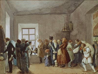 1837年の休暇前夜の警察委員会応接室 作： Pavel Andreevich Fedotov