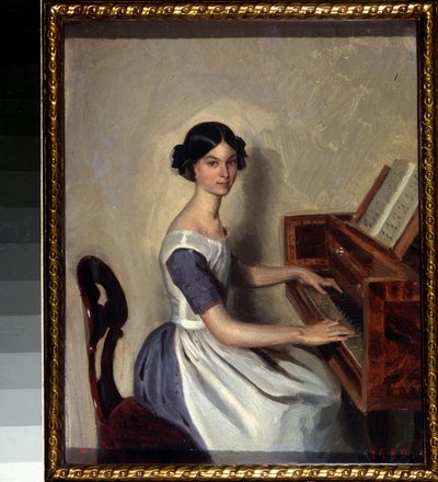 「ハープシコードでのナデジダ・ジダノヴィチの肖像」パベル・アンドレーヴィチ・フェドトフ（1815-1852）による絵画、1849-1850年国立ロシア美術館サンクトペテルブルク 作： Pavel Andreevich Fedotov