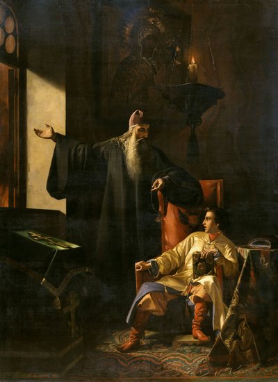 1547 年、1856 年のモスクワ大火の際のイワン雷帝と司祭シルヴェスター。 作： Pavel Fyodorovich Pleshanov