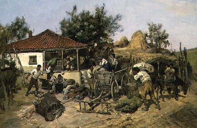 荷車を積む農民たち 作： Pawel Kowalewsky