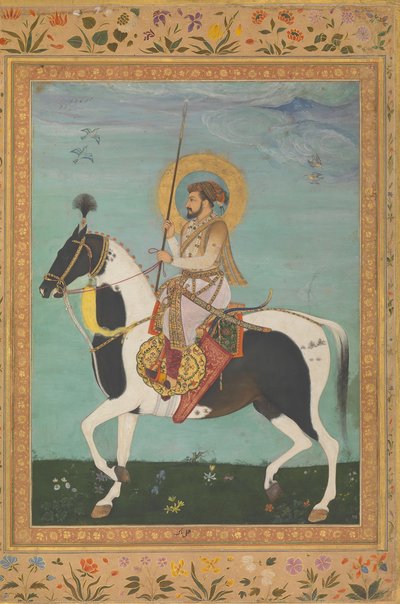 Shah Jahan on Horseback, Folio from the Shah Jahan Album, verso: ca. 1630年、直筆：約。 1530-50。 作： Payag