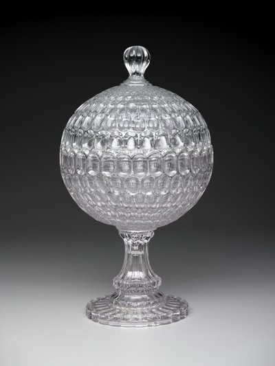 "Argus" カバー付きコンポート 1855-75年頃（プレスガラス 作： Pears and Co. Pittsburgh Bakewell