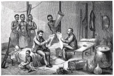 中央アフリカで新聞を受け取るリヴィングストンとスタンリー、1871～1873年 作： Pearson