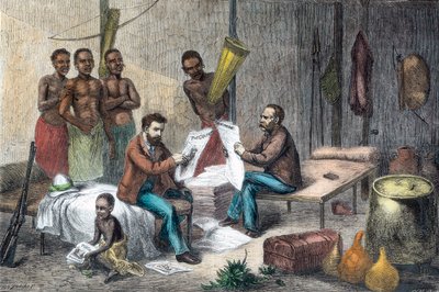 中央アフリカで新聞を受け取るリヴィングストンとスタンリー、1871～1873年 作： Pearson