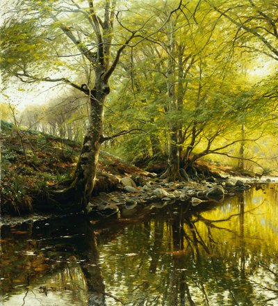 樹木が茂った川の風景 作： Peder Monsted