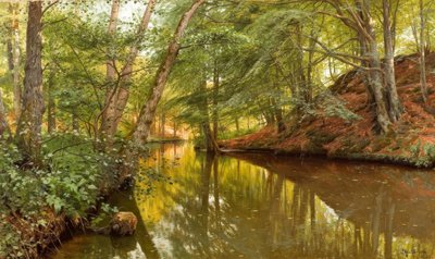 P.メンステッド、森の小川の春の日 作： Peder Monsted