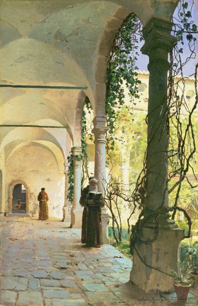 タオルミーナのサンタマリアイエス修道院の回廊で 作： Peder Monsted