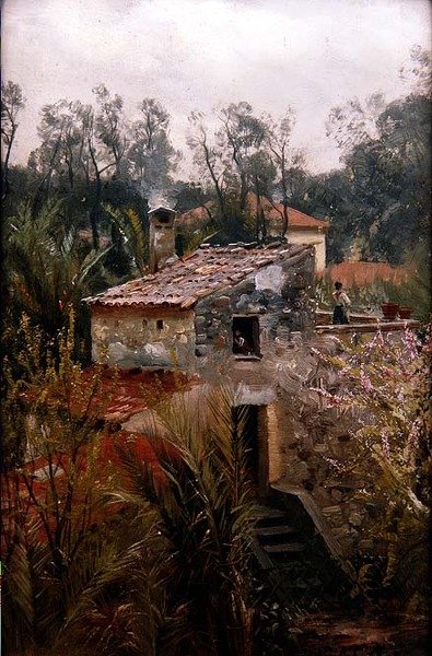 イタリアの別荘のある風景 作： Peder Monsted