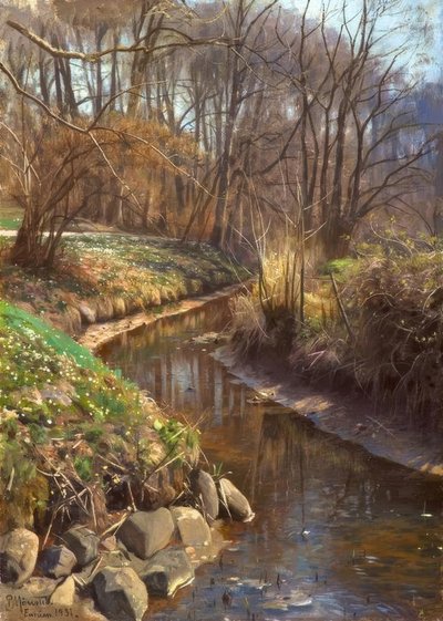 P.Mönsted、森の小川で春 作： Peder Monsted
