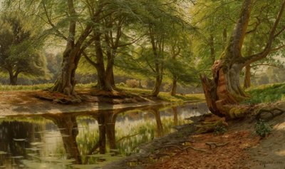 P.メンステッド、森の小川の春の日 作： Peder Monsted