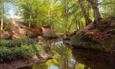 P.Mönsted、森の小川の晴れた日 作： Peder Monsted
