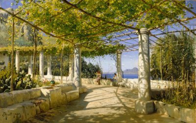 ベスビオの景色を望むカプリ島のパーゴラ 作： Peder Monsted