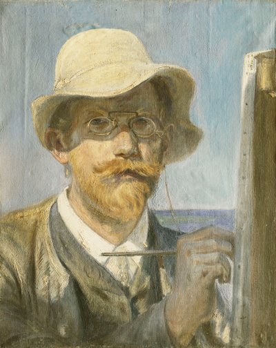 アーティストの自画像、イーゼルで頭と肩、 作： Peder Severin Krøyer