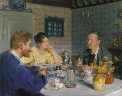 朝食、画家とその妻、作家オットー・ベンゾン 作： Peder Severin Kroyer