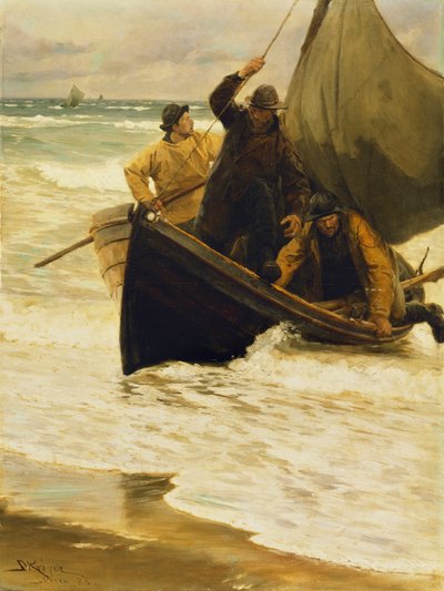 フィッシャーマンリターンホーム、スカーゲン、1885 作： Peder Severin Krøyer