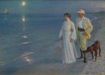 スカーゲン・ビーチの夏の夕べ、アーティストと彼の妻 作： Peder Severin Kroyer
