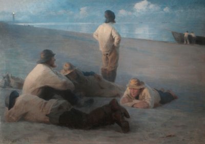 1884年、スカーゲンのビーチでの夏の夜（キャンバスにパステル） 作： Peder Severin Krøyer