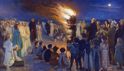 スカーゲンの浜辺での夏至祭の焚き火 , by Kroyer, Peder Severin (1851-1909).油彩・キャンバスサイズ：149,5x257cmスカーゲンミュージアム 作： Peder Severin Krøyer