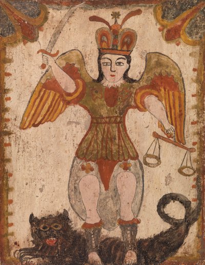 大天使聖ミカエル、c。 1810年（木製パネルに水性塗料） 作： Pedro Antonio Frésquis