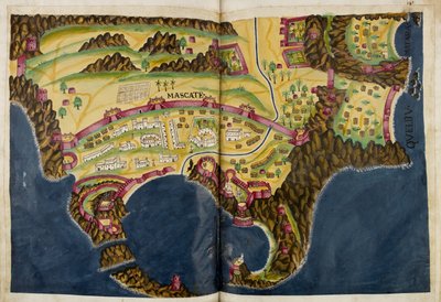 下のマスカットのポルトガル風イラストは、ペドロ・バレート・デ・レセンデの写本『Livro do Estado da India Oriental』（Sloane MS 197）より。 作： Pedro Barretto de Resende