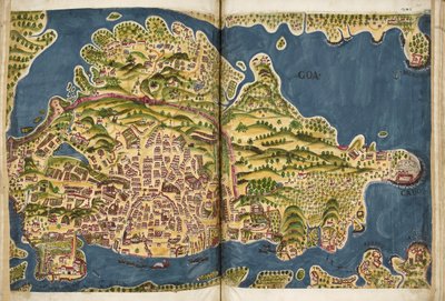 ペドロ・バレート・デ・レセンデの写本『Livro do Estado da India Oriental』（Sloane MS 197）より、ゴアのポルトガル風イラスト。 作： Pedro Barretto de Resende