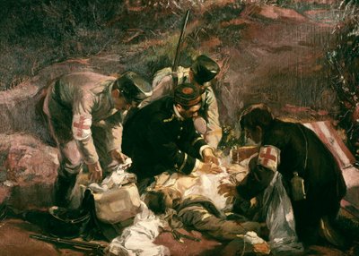 献血」赤十字のボランティアが戦傷を救出する（絵画） 作： Pedro Ferrer Calatayud
