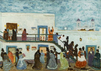 教会に到着;教会から来る 作： Pedro Figari