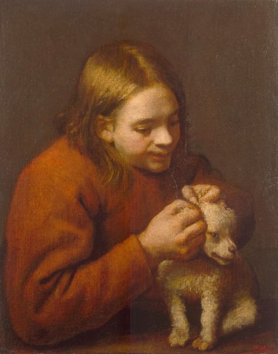 犬のノミを探している少年、1650年 作： Pedro Nuñez de Villavicencio