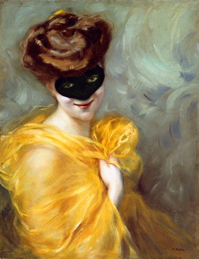 マスクをした女性の肖像（キャンバスに油彩） 作： Pedro Ribera