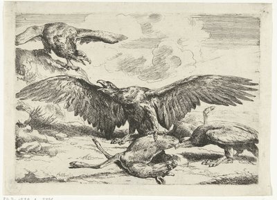 死んだ鹿をめぐって争う 3 羽のワシ Diversi uccelli (シリーズタイトル) 作： Peeter Boel
