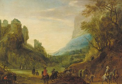 渓谷の旅行者と高山の風景 作： Peeter Snayers