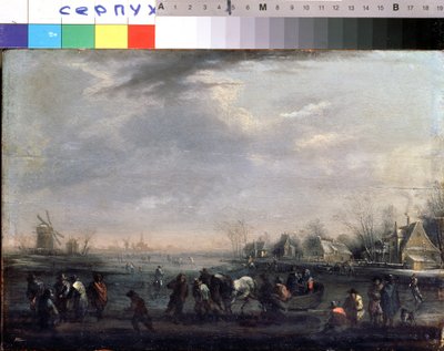 「スケーターのいる冬の風景」ピーテル・バウト (1658-1719) による絵画、セルプーホフ、国立歴史美術館 作： Peeter or Pieter Bout
