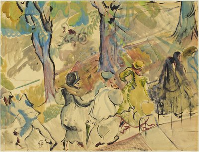 Jarvis Street Sidewalk、1936年頃（紙に水彩、ガッシュ、油彩） 作： Pegi Nicol Macleod